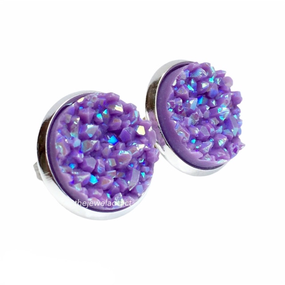 3 for 15🎀 orchid purple faux druzy earrings - Picture 3 of 9